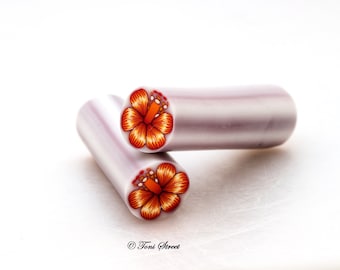 Red and Orange Hibiscus Flower Polymer Clay Cane,Raw Polymer Clay Cane,Nail Art