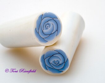 Light Blue Rose Polymer Clay Cane, Raw, Nail Art