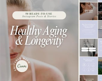 Healthy Aging Instagram Templates, Longevity Social Media Posts (Canva Editable)