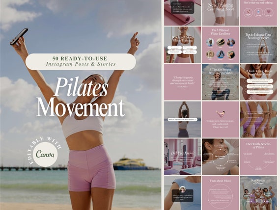Pilates Instagram Templates | Pink Pastel Posts and Stories (Canva Editable)