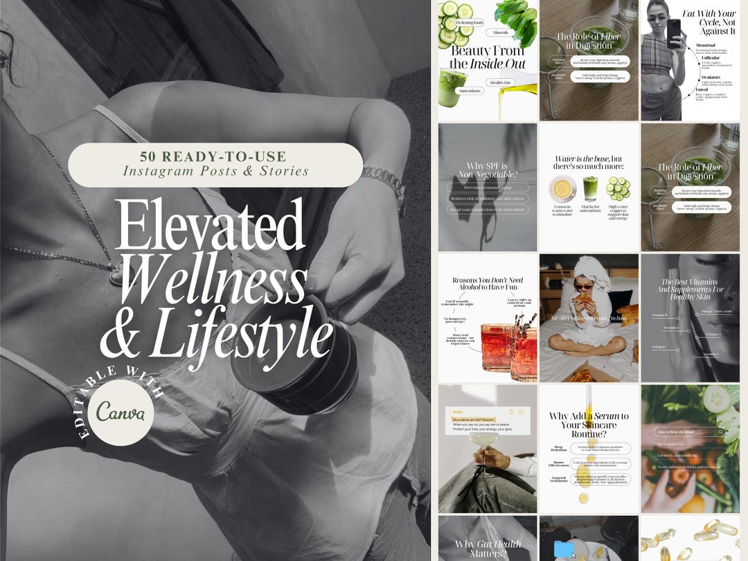 Wellness Instagram Templates | Canva Editable Posts & Stories (50) - Etsy