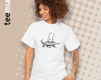 Capybara Alligator Tee, Unisex Heavy Cotton T-Shirt, Swamp Animal Tee, Funny Graphic Shirt, Relaxation Vibes Top, Nature Lover Gift