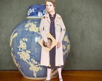 Rosalind Franklin Papierpuppe, DNA, Rosalind Franklin Geschenk, Chemie Puppe, feministische Heldin, Doppelhelix aus Papier
