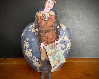 Amelia Earhart Paper Doll, Aviator Paperdoll, Papercraft Heroine, Round the world flight, Pilot gift, Radical Adventure Decoration