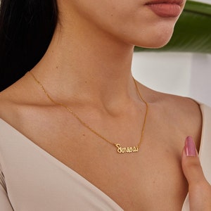 14K Solid Gold Custom Name Necklace, Personalized Jewelry, Handwritten Name Plate, Jewelry For Mom, Real Gold Necklace, Chic Christmas Gifts