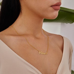 Joyas con nombre y corazón de oro, placa de nombre personalizada, collar con nombre escrito a mano en oro de 14 quilates, joyas de amor personalizadas, regalos de Navidad para mamá