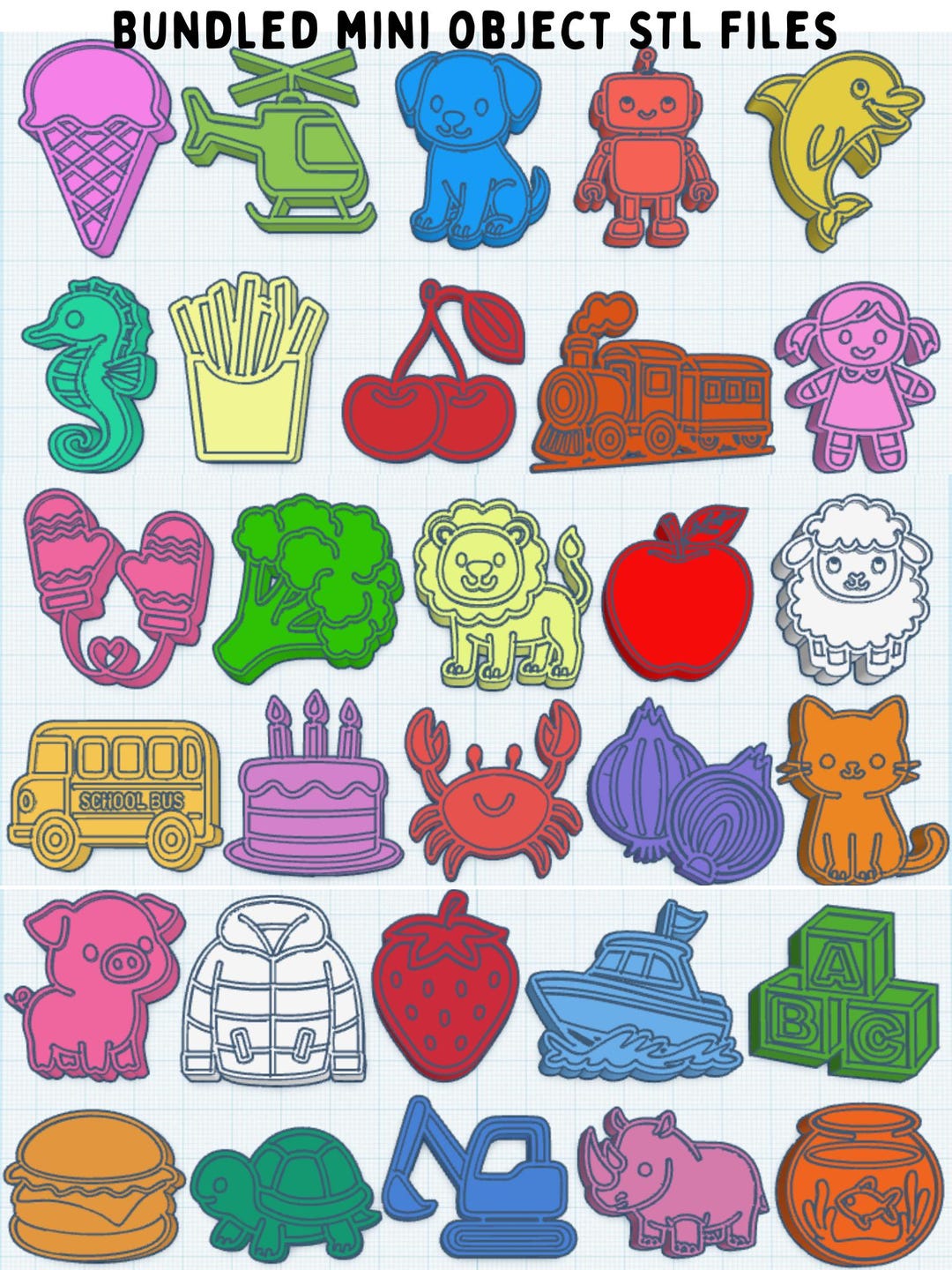 100 Mini Objects STL Bundle – 3D Printable Speech Therapy & Preschool ...