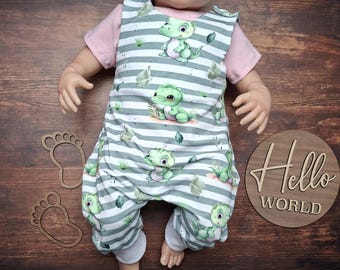 Baby romper, dungarees, jumpsuit, pants with dinosaur print, jersey, summer, newborn gift, layette, size 56