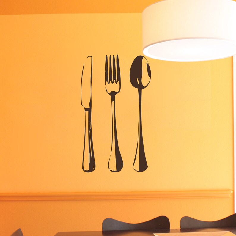 KNIFE, FORK, & SPOON Vinyl Decals, Utensils Wall Sticker many Sizes 36, Miniature Utensils