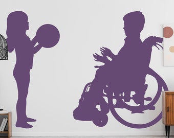 GIRL with BOY in WHEELCHAIR Vinyl Decal, High Quality Detailed Wall Vinyl Silhouette, Wall Decal 50