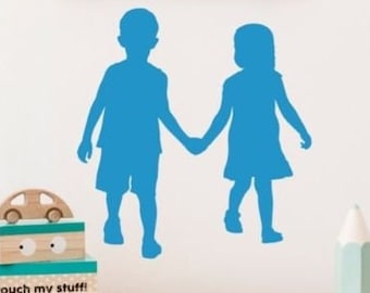 Boy & Girl Holding Hands Vinyl Decal, High Quality Detailed Wall Vinyl Silhouette, Wall Decal 4