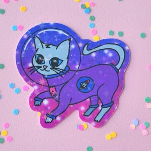 Adesivo de gatinho astronauta explorador espacial