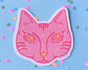 Pink Star Eye Kitty Cat Sticker