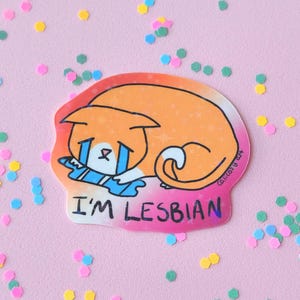 Pegatina de gata lesbiana llorando