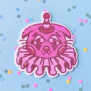 Adesivo de palhaço gato triste rosa