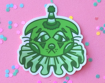 Grüner Sad Cat Clown Sticker
