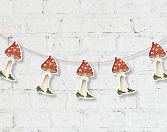 Mushroom bunting garland, fungi paper decor, Mushroom flag, Paper Mushroom Garland, mushroom party decor, mushroom party decor, Printable