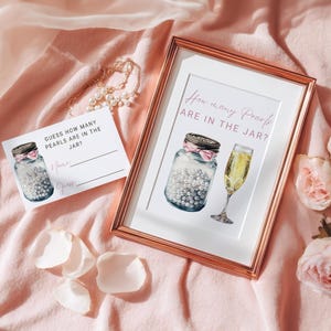 Pearls & Prosecco Bridal Shower Game - How Many Pearls In Jar Editable Template, Printable Wedding Shower Activity, Instant Download Sign