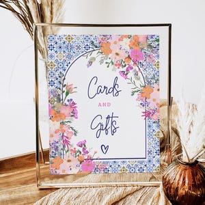 2 carteles imprimibles de regalos, tarjetas y obsequios de Ciao to Miss Bridal Shower, carteles de mesa de 8 x 10, inspirados en Capri, plantilla editable para despedida de soltera