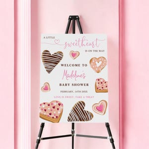 A Little Sweetheart is on the way Baby Shower Welcome Sign | Printable & Editable Valentines Template,  Love Hearts 18x24 Foam Board, Poster