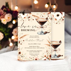 Boho Love Is Brewing Bridal Shower Invitation | Coffee Martini Bridal Shower Invite | Editable Template Wedding Shower, Bridal Garden Brunch
