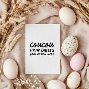 Paquete de 4 maquetas de tarjetas de Pascua con huevos bohemios, 4 imágenes JPEG para invitaciones y papelería / Maqueta de Pascua moderna para redes sociales, decoración estética suave y linda