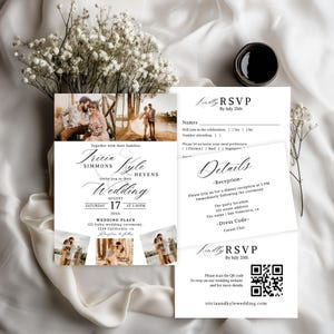Printable Minimalist Photo Wedding Suite Black and White Editable Template, Invitation, Rsvp and Details