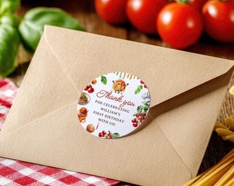 Printable Meatball Italian Pasta Theme First Birthday Printable Favors Stickers, Spaghetti Baby 1st Year