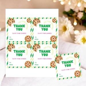 Keks 2025 Danksagungskarte zum Ausdrucken – Lieferanhänger, Digital Download Cookie Verkaufsmitteilung, niedliche Herzkekse Danke, grüne Tags