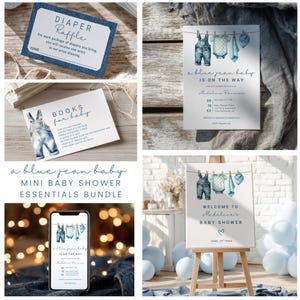 Printable Blue Jean Denim Baby Shower Invitation Mini Bundle - Editable Boy Baby Shower, Country Western Blue Jean Baby Boy Template DIY