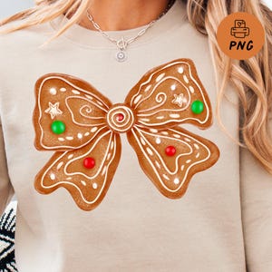 Cute Girly Christmas Gingerbread Coquette Bow Illustration Png, brown white sweets gingerbread bow png, Christmas Coquette, retro Christmas