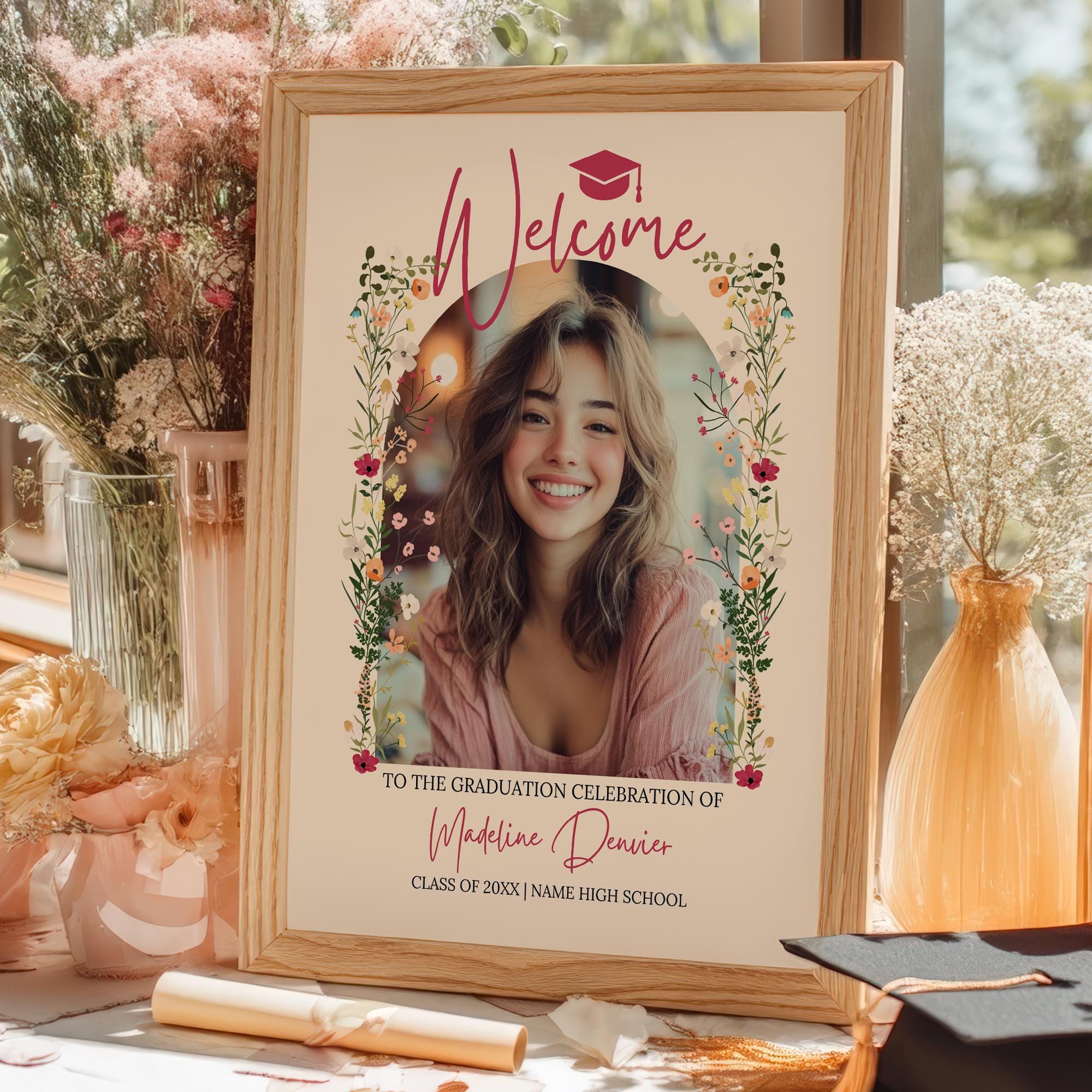 2 Boho Wildflower Graduation Welcome Party Sign: Photo Option, Class of ...