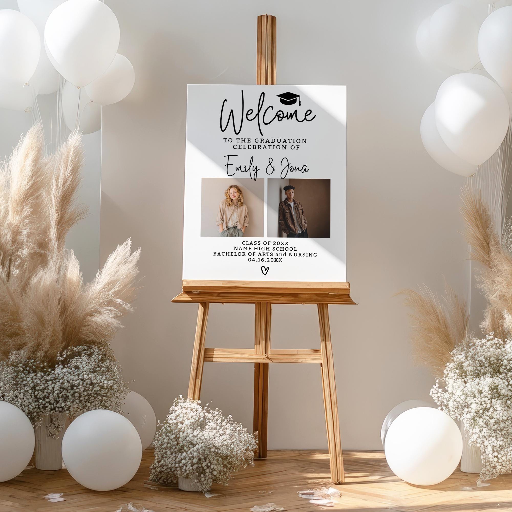 Graduation Photo Both Sign Dual Graduation 3 Welcome Signs & Photo Boards, Twins Joint Grad Party ...