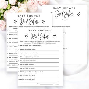 Afdrukbare Funny Dad Joke babyshowergames – 2 games + antwoorden, directe download bewerkbare, genderneutrale babyshowergames | Trivia-games