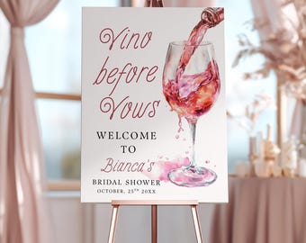 Printable Vino Before Vows Welcome Sign: Editable Wine Tasting Bridal Shower & Bachelorette Winery