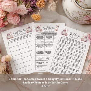 2 Printable Spill the Tea Bridal Shower Game – Sweet & Naughty Editions + Blank Template – Tea Party Printable for Women, Luncheon Activity