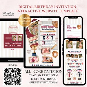 Double Header Baseball Birthday All in One Invitation Website Template, Rsvp Trackable , Boys Rookie of the Year Sports Interactive Evite