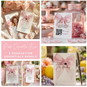 Rosa Schleife Abschlussfeier 2025 Mini Bundle - Rosa Schleife Einladungskarte zum 2025 Geburtstag, Dankeschön, Glückwunschkarten, Evite Vorlage