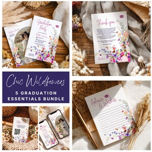 Druckbare Boho Abschluss Mini Bündel | Digitale Einladung, Danke, Hinweise & Wünsche, College-Fonds-Karte, Evite-Vorlage, Klasse von 2025