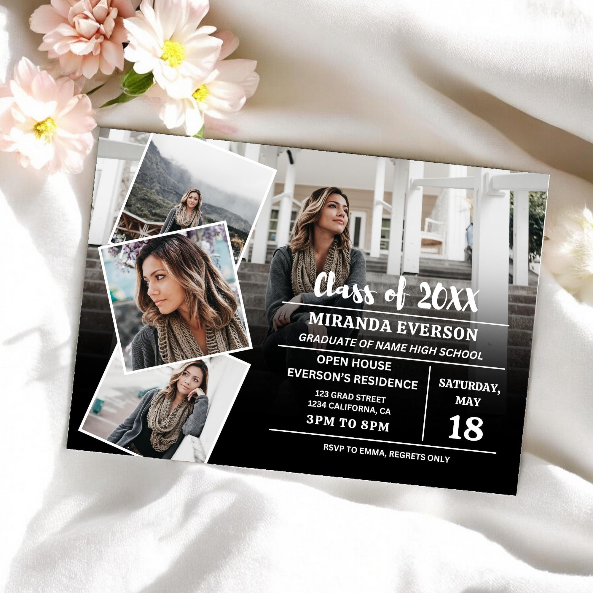 Simple Modern 5-photo Overlay Graduation Invitation Announcement Class ...