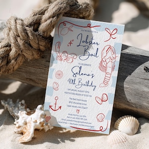 Printable Lobster Boil Birthday Invitation & Evite - Editable Hand Drawn Lobster Party Invite, Rustic Fun Summer Seafood Boil Template DIY