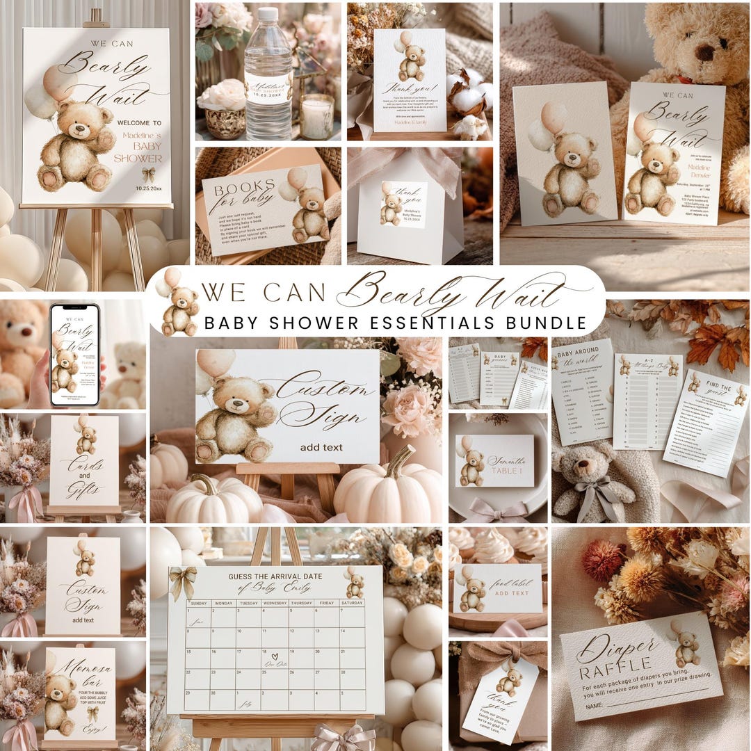 We Can Bearly Wait Baby Shower Bundle: Gender Neutral Teddy Bear ...