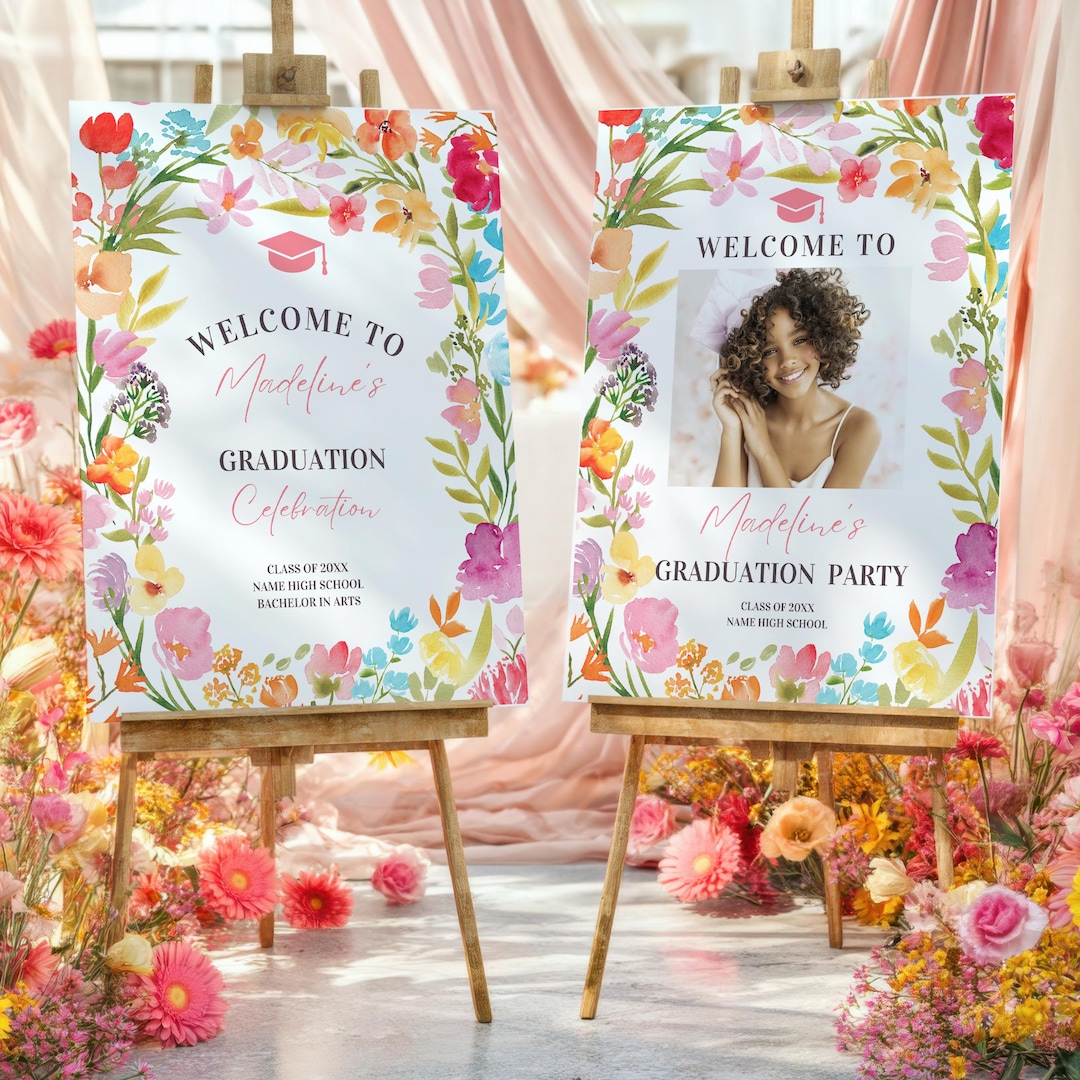 Boho Floral Photo Graduation Welcome Sign: Hand Painted Bohemian ...