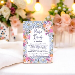 Afdrukbare breng een recept vrijgezellenfeestkaart, 3,5 x 5 receptverzoek– Capri-geïnspireerd, bewerkbare sjabloon bruiloft, tuinbrunch, wilde bloemen #ciao