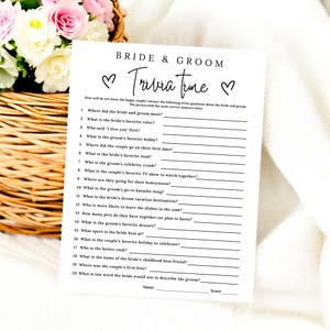 Bride and Groom Trivia Time | Printable Bridal Shower Game Digital Engagement Party Games, Fun Couples Shower Games, Wedding Shower Games