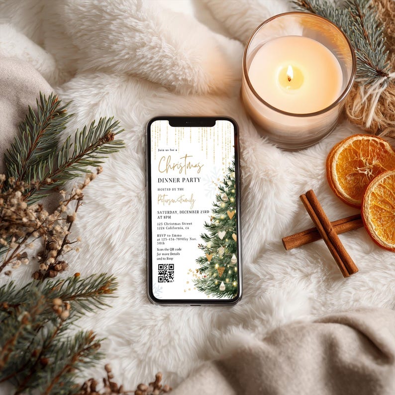 Printable Minimalist Scandi Christmas Tree Winter Holiday Invitation ...