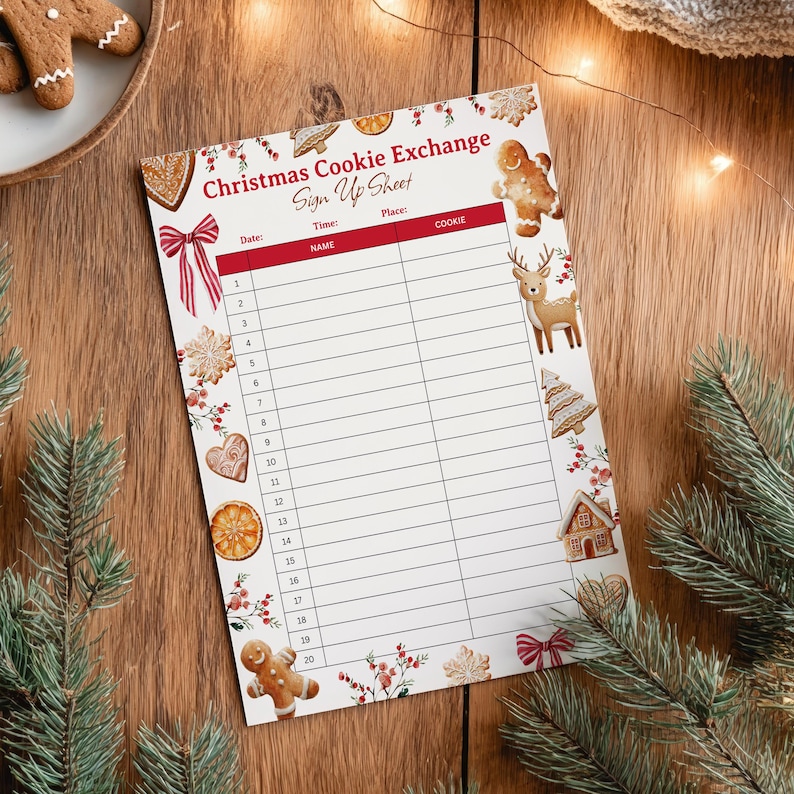 Printable Christmas Cookie Swap Exchange Sign-up Sheet: Holiday Winter ...