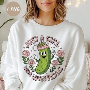 Lustig nur ein Mädchen, das Gurken PNG liebt - Süße Gurkenkönigin mit rosa Krone und Blumen Printable Transparent Digital Download, grün pink