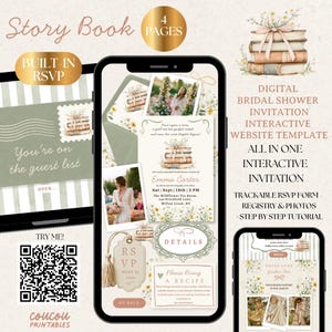 Story Book Next Chapter Bridal Shower Website Template, RSVP Trackable, Digital All in One Invitation, Boho Evite
