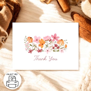 Simple Wildflower Thank You Card | Digital Printable Gifts Thank you Note | Cute Boho Watercolor Floral Design | Pretty Minimalistic Flowers